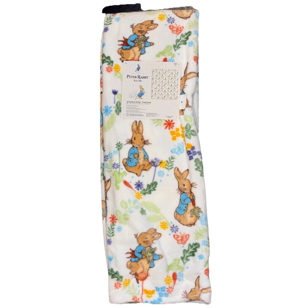 Peter Rabbit Throw Blanket Easter Carrots Floral Flowers Beatrix Potter NEW